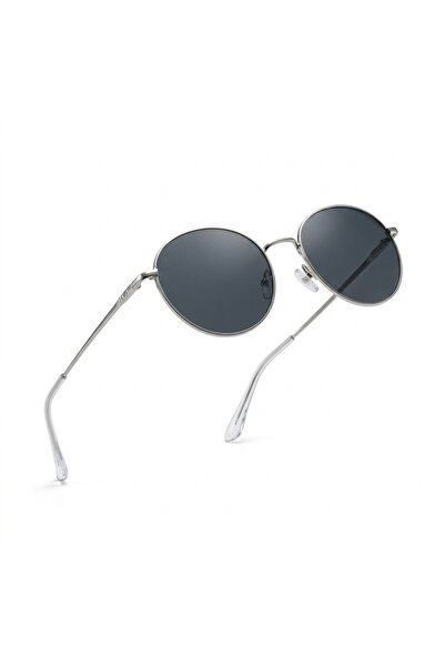 SANCHES Titanium Round Sunglasses Silver Frame Smoked Glass