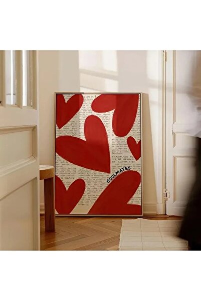 AR AJANS KANVAS TABLO Red Heart Newspaper Soulmate Themed Dekorati Framed Mdf...