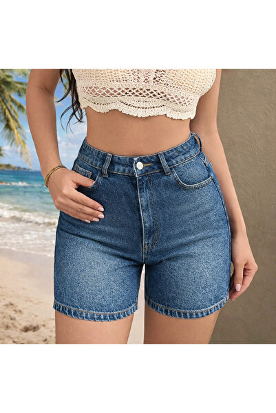 Modanewnice High Waist Vintage Washed Denim Shorts