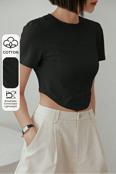 Tarz Cool Tricou crop pentru femei, slim fit, basic, cu mânecă scurtă, top el...