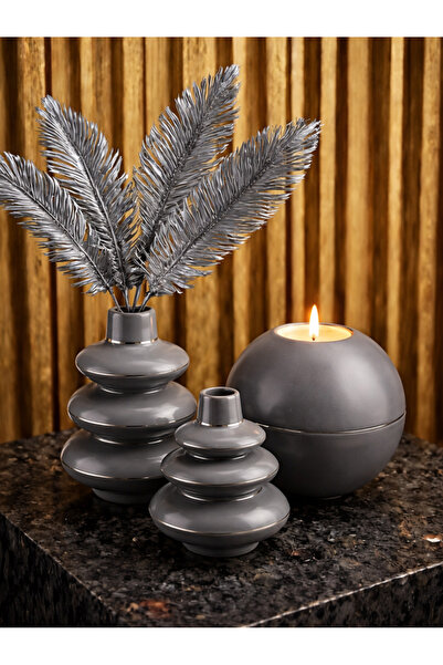 LUNİVAA HOME Gold Çizgili Vazo Mumluk Dekor Set Ev Ofis ve Hediyelik Dekorasy...