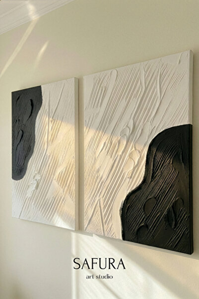 Safura Art Studio Dokulu Tablo – El Yapımı 3 Boyutlu Alçı Minimalist Doku, Mo...