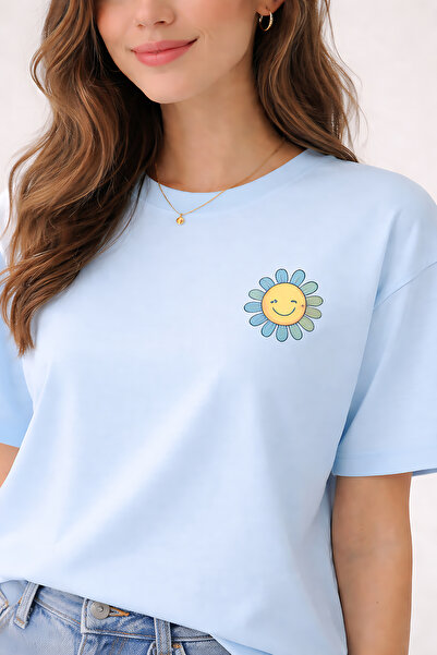 ArtYus Smiling Daisy Printed Unisex Oversize T-Shirt – Cotton Crew Neck Casua...