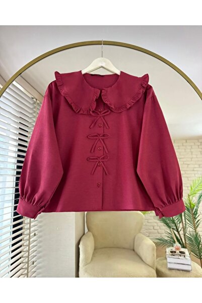 KEVRA Baby Collar Bow Detailed Skirt Top Crop Shirt