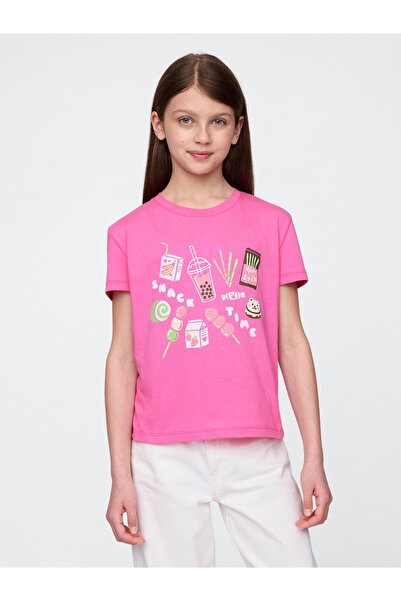 GAP Kız Çocuk Pembe Grafik Baskılı T-Shirt