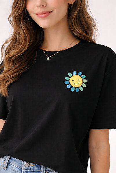ArtYus Smiling Daisy Printed Unisex Oversize T-Shirt – Cotton Crew Neck Casua...