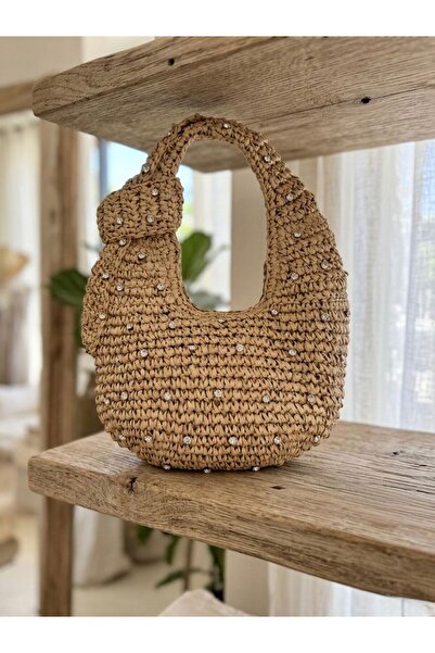Axesoire NWC-1053 Ψάθινη τσάντα με φερμουάρ από πέτρα καμήλας