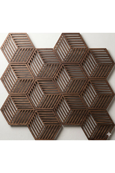 12’li Set Poligon Geometrik Ahşap Duvar Dekoru – Modern Tasarım Ceviz Renk Her Parça 12x10 cm