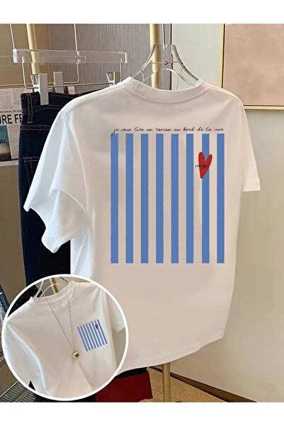 AEMİ Μπλουζάκι Unisex με ριγέ στάμπα και λαιμόκοψη ποδηλάτου σε μεγάλο μέγεθος