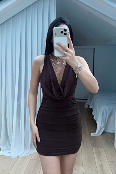 Sindimoda Nutty Degaje Yaka Güpür Mini Elbise 4110