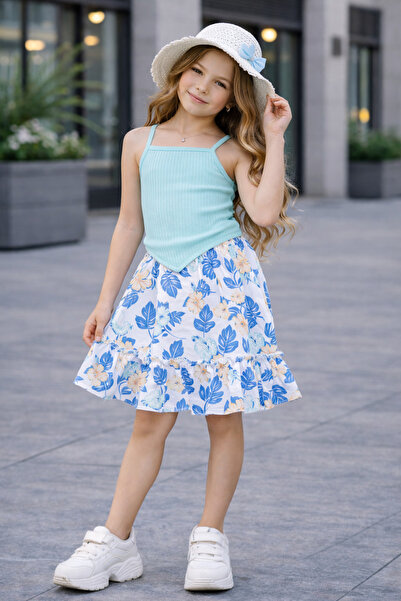 KOKOŞ BEBEK Κοριτσίστικο σετ 3 τεμαχίων με φλοράλ μοτίβο, φούστα, τιράντες κα...