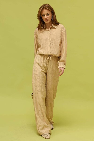 vuvutasarım New Season Patterned Women's Palazzo Trousers with Tie Detail 36641