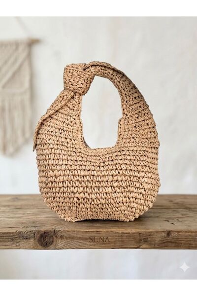 Axesoire NWC-1091 Ψάθινη τσάντα με φερμουάρ σε χρώμα καμηλό