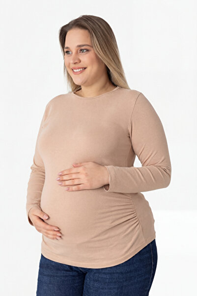 Arma Yıldız Skin Color Long Sleeve Maternity T-Shirt Cotton Lycra Soft and Fl...