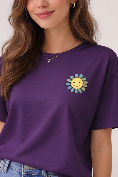 ArtYus Smiling Daisy Printed Unisex Oversize T-Shirt – Cotton Crew Neck Casua...