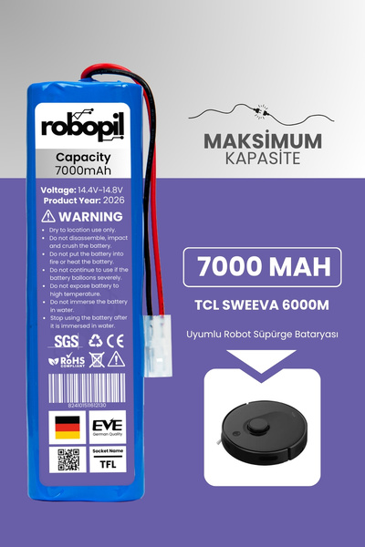 Tcl Sweeva 6000m Batarya (MAKSİMUM KAPASİTE) 7000mah Pil Robot Süpürge Bataryası