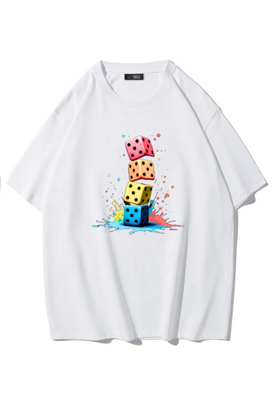 BRZ COLLECTION Μπλουζάκι Unisex Oversize με στάμπα ζαριών (ΛΕΥΚΟ)