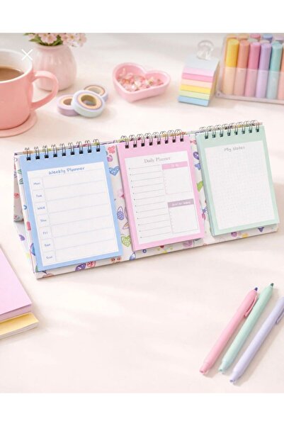 Lizy Masaüstü Planner Takvim (3 Bölmeli) - Haftalık ve Günlük Liste, Not Sayf...