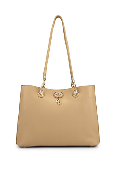 Tamer Tanca Women's Faux Leather Taupe Shoulder Bag