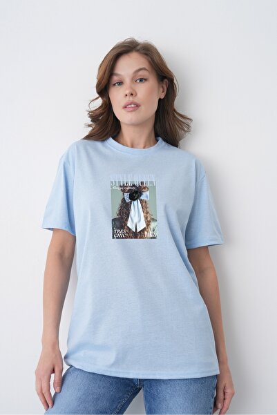 TREND EMMODA Tricou de damă Style Queen Paris, cu imprimeu foto, cu gât rotun...
