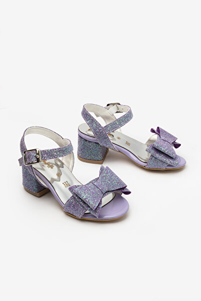 Le Mabelle Pantofi cu toc pentru fete, cu curea la gleznă și fundă, lila