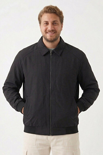 freemen معطف بومبر أساسي للرجال باللون الأسود مع ياقة عالية وسحاب أمامي - نطا...