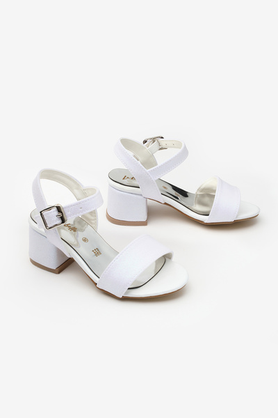 Le Mabelle White Single Strap Ankle Strap Girls' Heeled Shoes