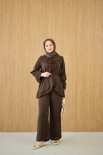 LOCCO Women's Waist Tie Suit Brown