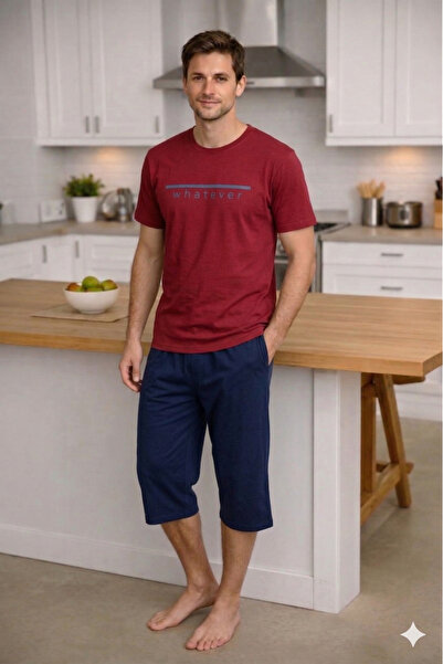 My-o Ανδρικό σετ πιτζάμες κάπρι με κοντό μανίκι από 100% βαμβάκι με στάμπα