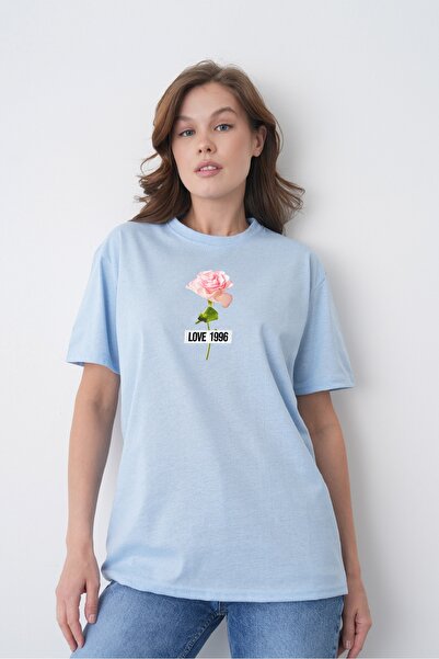 TREND EMMODA Tricou de damă Summer Style Love 1996, cu imprimeu cu trandafiri...