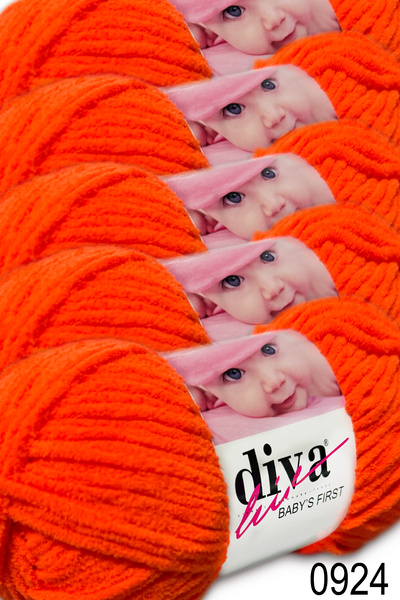 Diva İplik Babys First Velvet Yarn (5X100Gr.) - 0924 - Neon Orange
