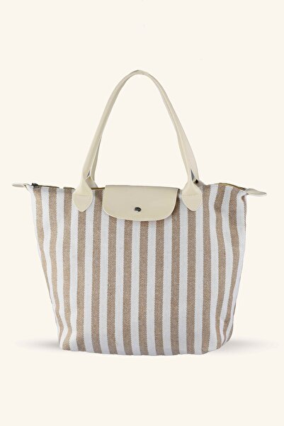 birizmoda Ριγέ Τσάντα Shopper - Μπεζ - Λευκό