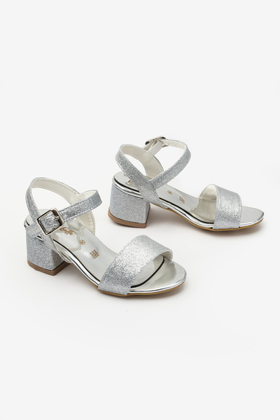Le Mabelle Silver Single Strap Ankle Strap Girls' Heeled Shoes
