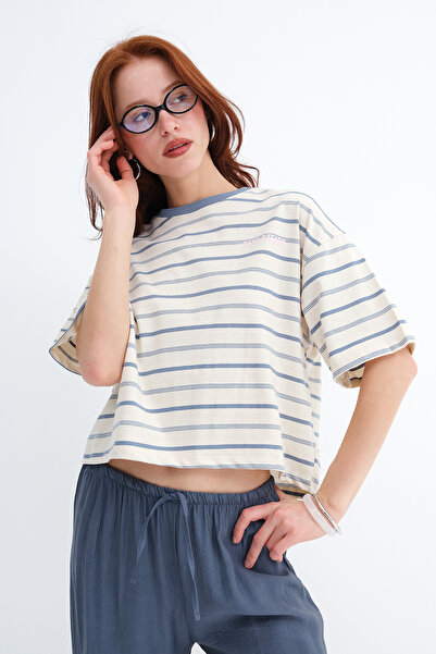 Addax Crew Neck Striped T-Shirt P10677