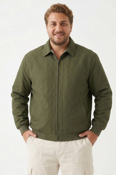 freemen Men's Light Khaki Stand Collar Zippered Basic Bomber Coat -Large Size...