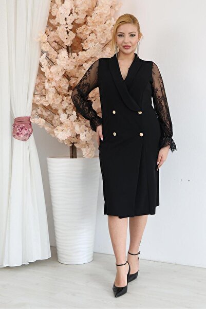 Siyezen Plus Size Evening Dress with Lace Sleeves in Jacket Form