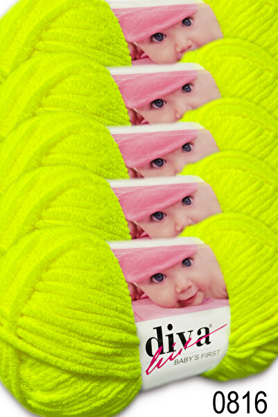 Diva İplik Babys First Velvet Yarn (5X100Gr.) - 0816 - Neon Yellow