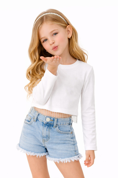 mini kanka kız Çocuk Trend Püskül Detaylı Siyah Crop Bluz – Kız Çocuk Günlük ...