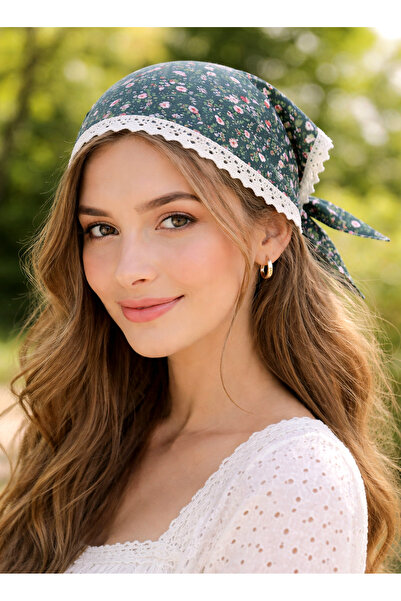 Mufincollection Lace Detailed Floral Patterned Cotton Bandana – Tie-On Women'...