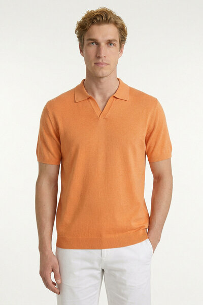 SMILE Ormes Orange 100% Cotton Polo Knitwear T-Shirt