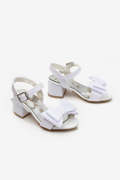 Le Mabelle White Ankle Strap Bowknot Girls' Heeled Shoes