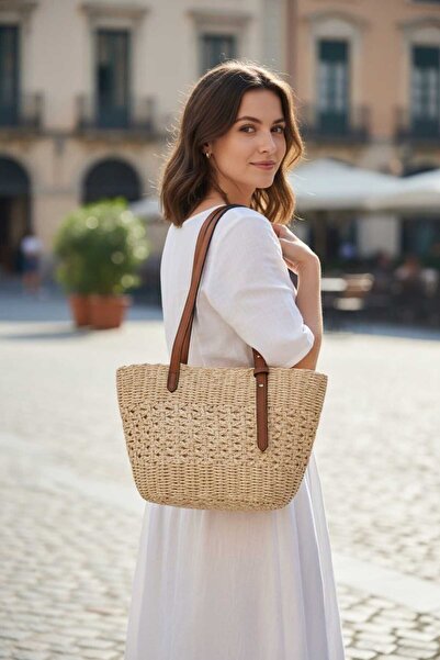 Aware Time Ženska slamnata torba za rame sa zatvaračem