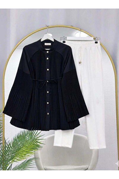 modasindoma Γυναικείο πουκάμισο με πιέτες - Μαύρο