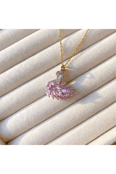 ArtBDesign Swan Necklace with Steel Stone Pink Swan Pendant Gift for Lover
