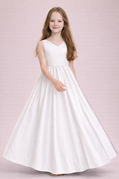 nsmkidslife Κοριτσίστικο φόρεμα με λεπτομέρεια σε σχήμα V, κομψό σατέν φόρεμα...