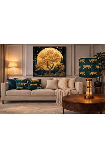 Golden Leopar Abajur Kırlent Seti