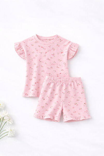 mini kanka Момичешки комплект от 100% памук с флорални мотиви и къси панталон...