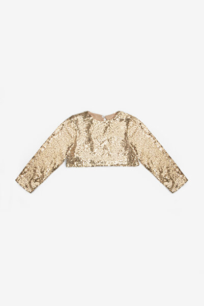 Le Mabelle Gold Long Sleeve Sequined Girls' Crop Blouse