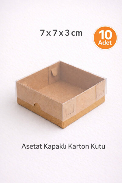 MUMTEDARİK Asetat Kutu 7x7x3 cm 10 Adet Kahverengi | Şeffaf Kapaklı Kraft Hed...
