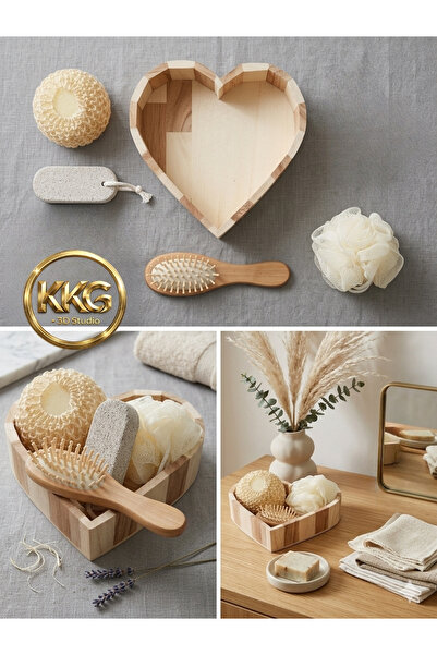 KKG Set de baie în formă de inimă, cutie din lemn, din fibre naturale, piatră...